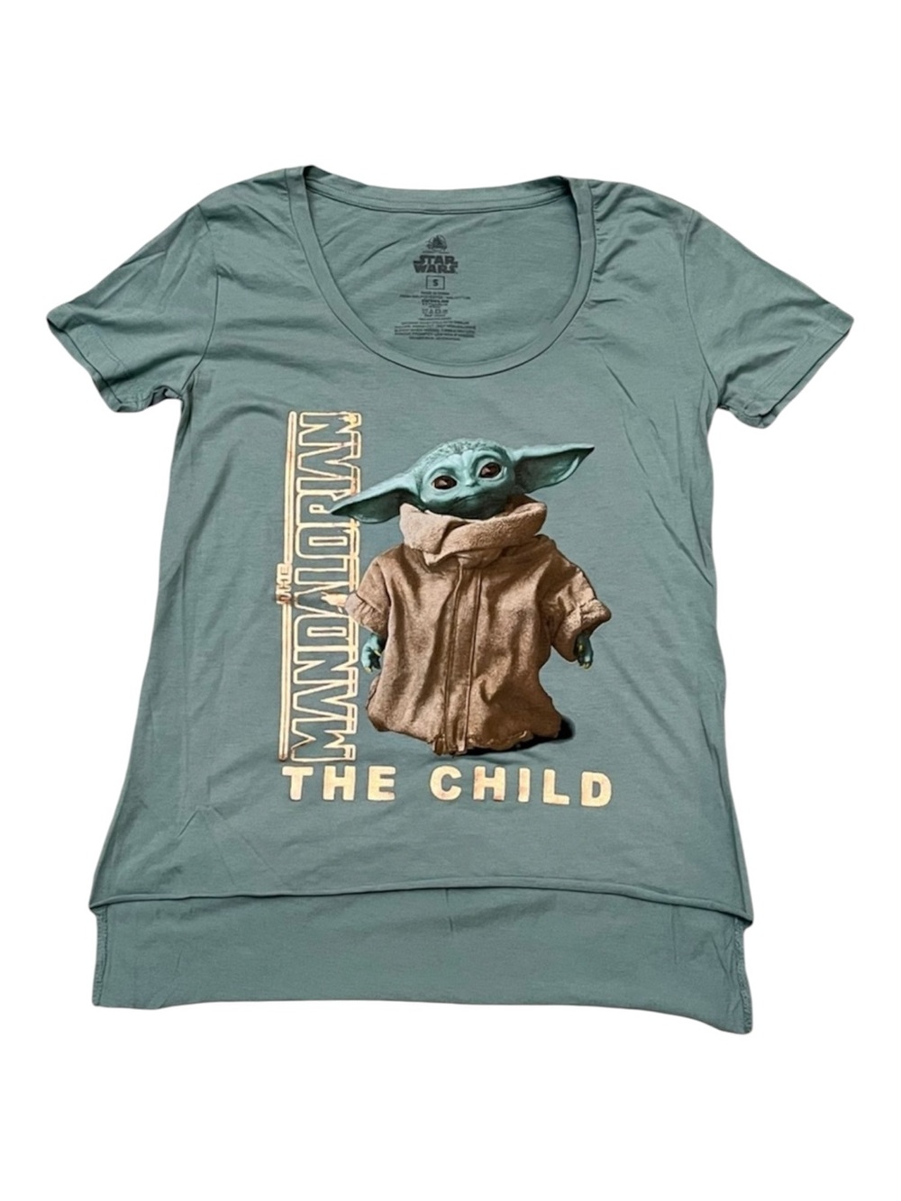 Star Wars Womens Tee Sz S The Child Mandalorian Sage Green Baby‎ Yoda NEW